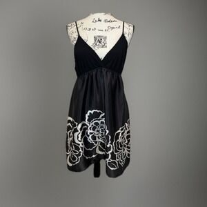 Vintage‎ Y2K Rue21 Floral Mini Dress Black White Sleeveless Casual Party Size M